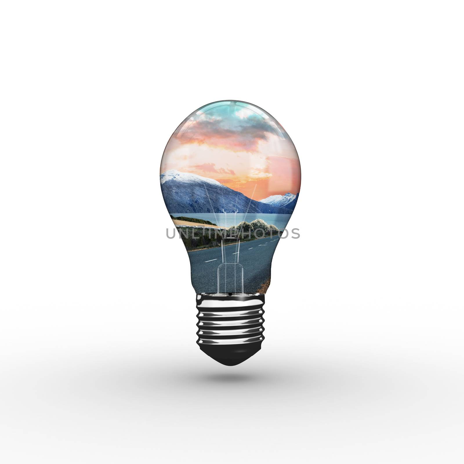 Empty light bulb against scenic backdrop