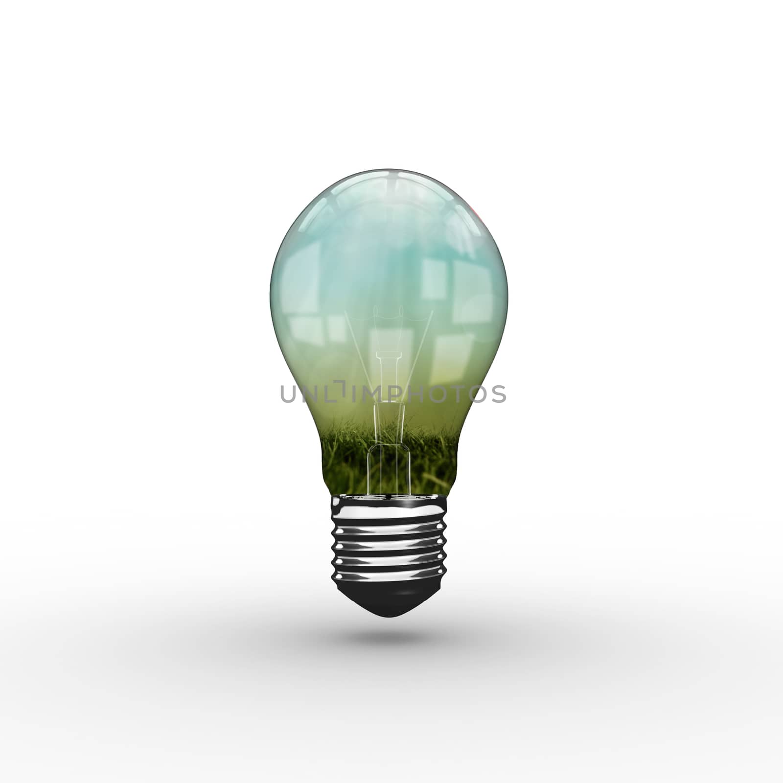 Empty light bulb against green grass