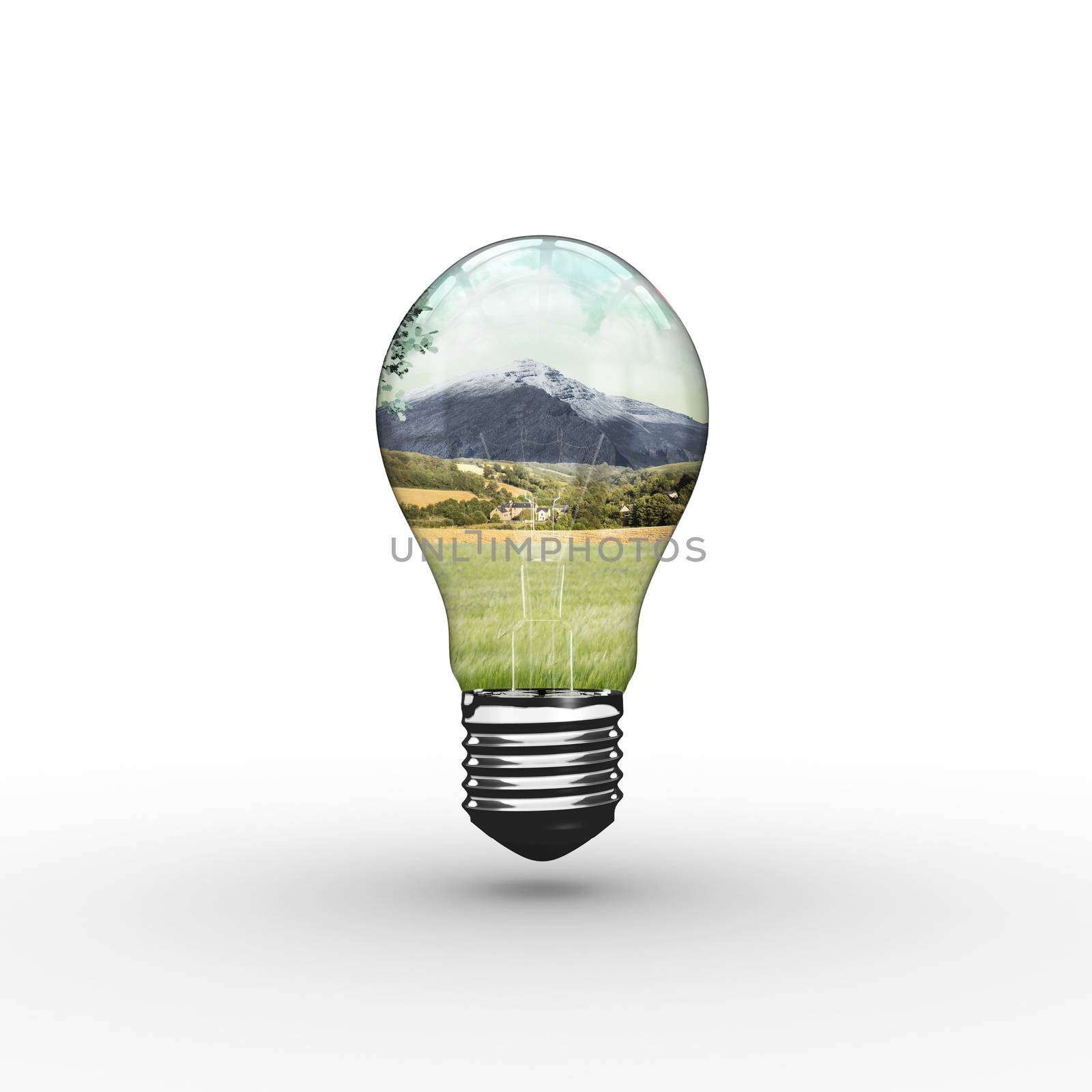 Empty light bulb against scenic backdrop