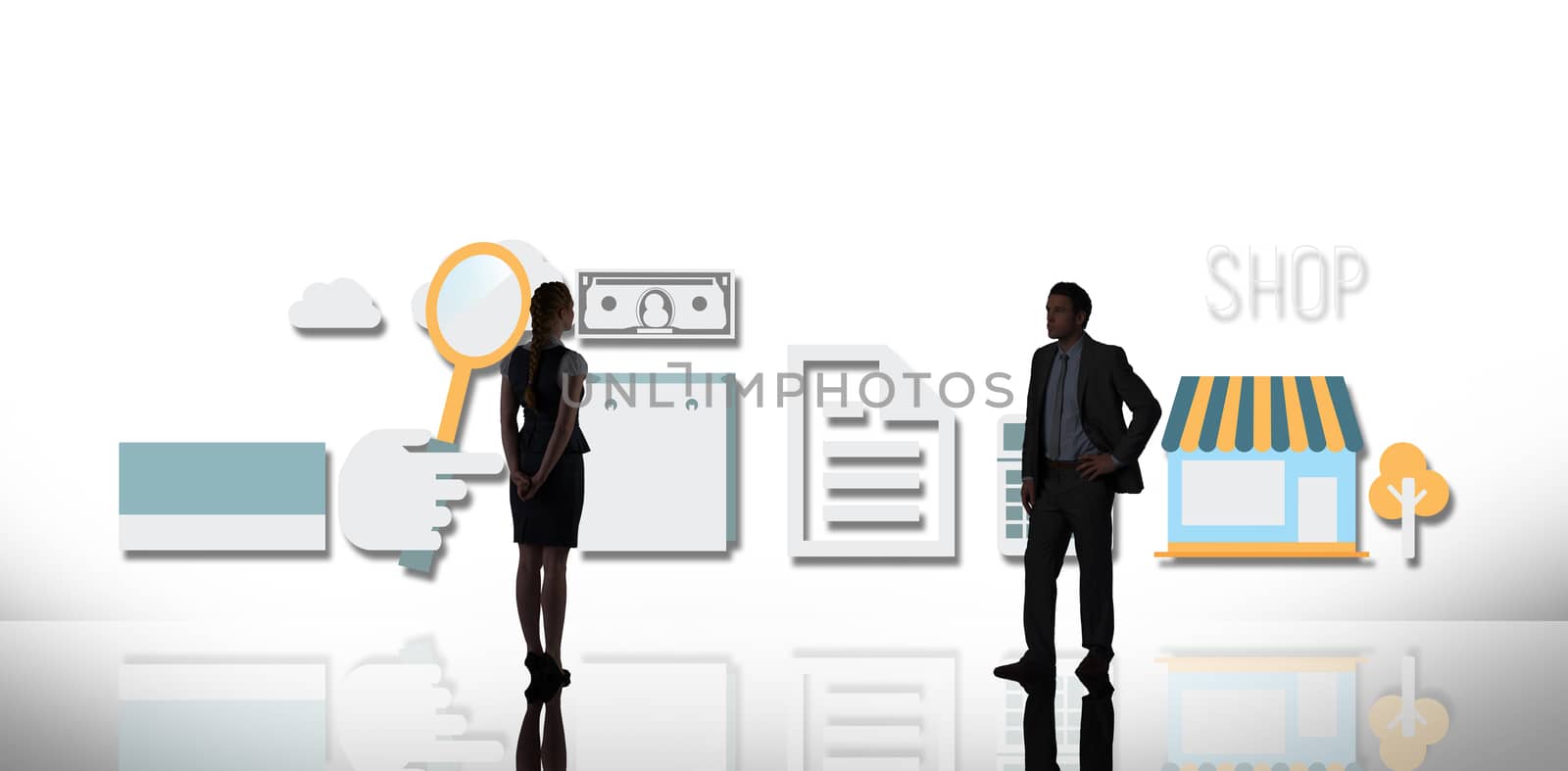 Businesswoman standing against white background with vignette