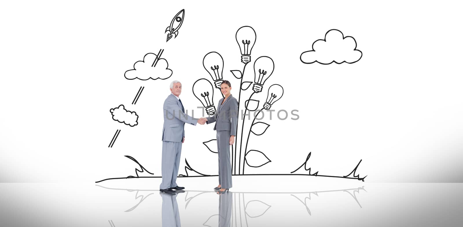 Business team shaking hands against white background with vignette