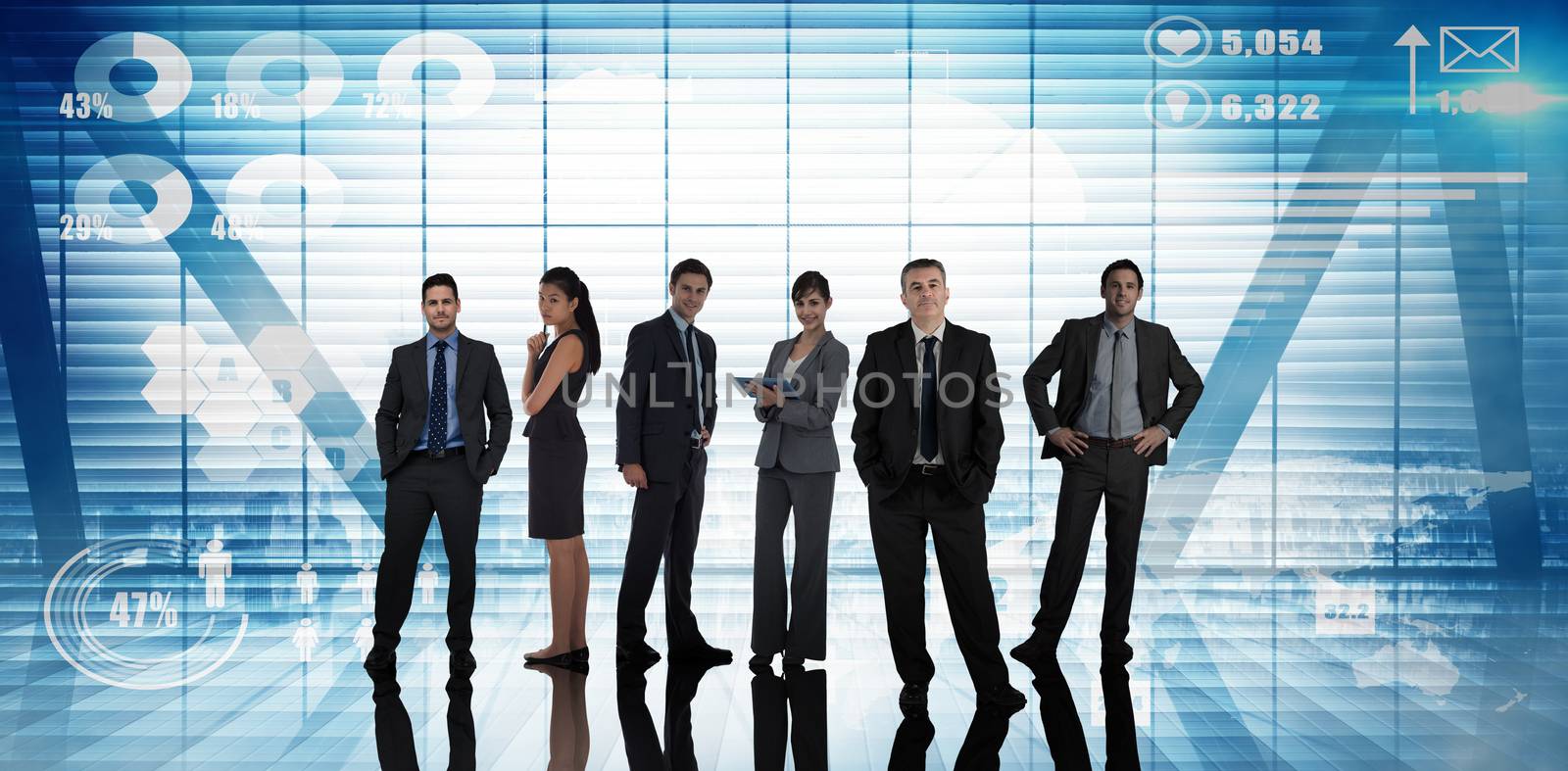 Business people against futuristic technology interface