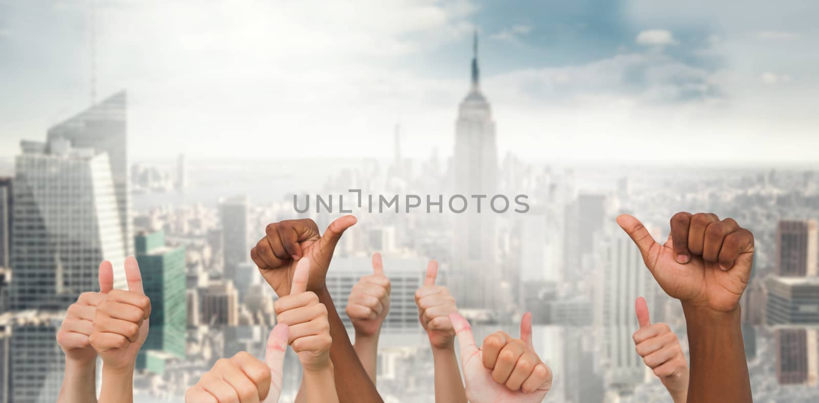 Composite image of hands giving thumbs up  by Wavebreakmedia