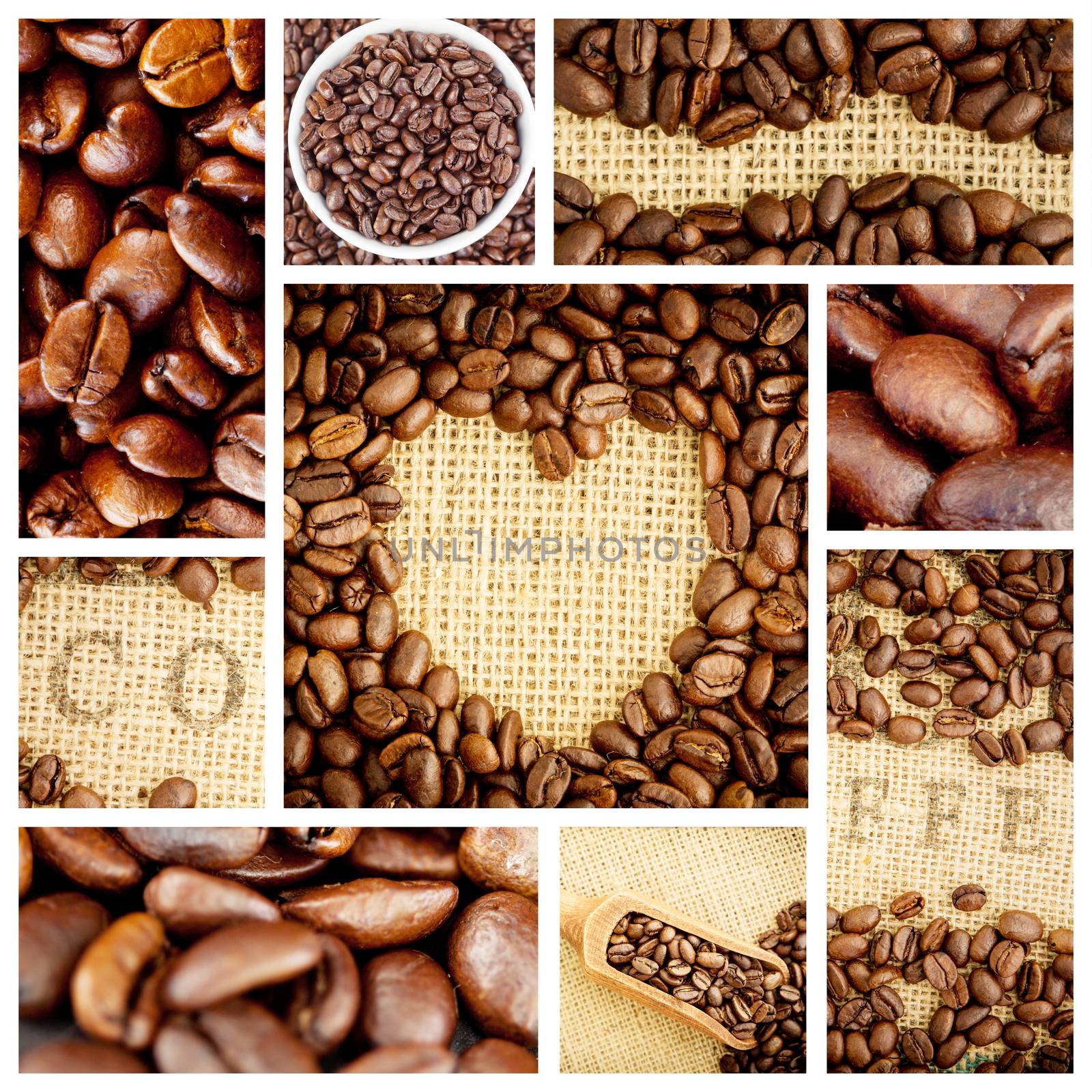 Heart indent in coffee beans against close up of coffee seeds