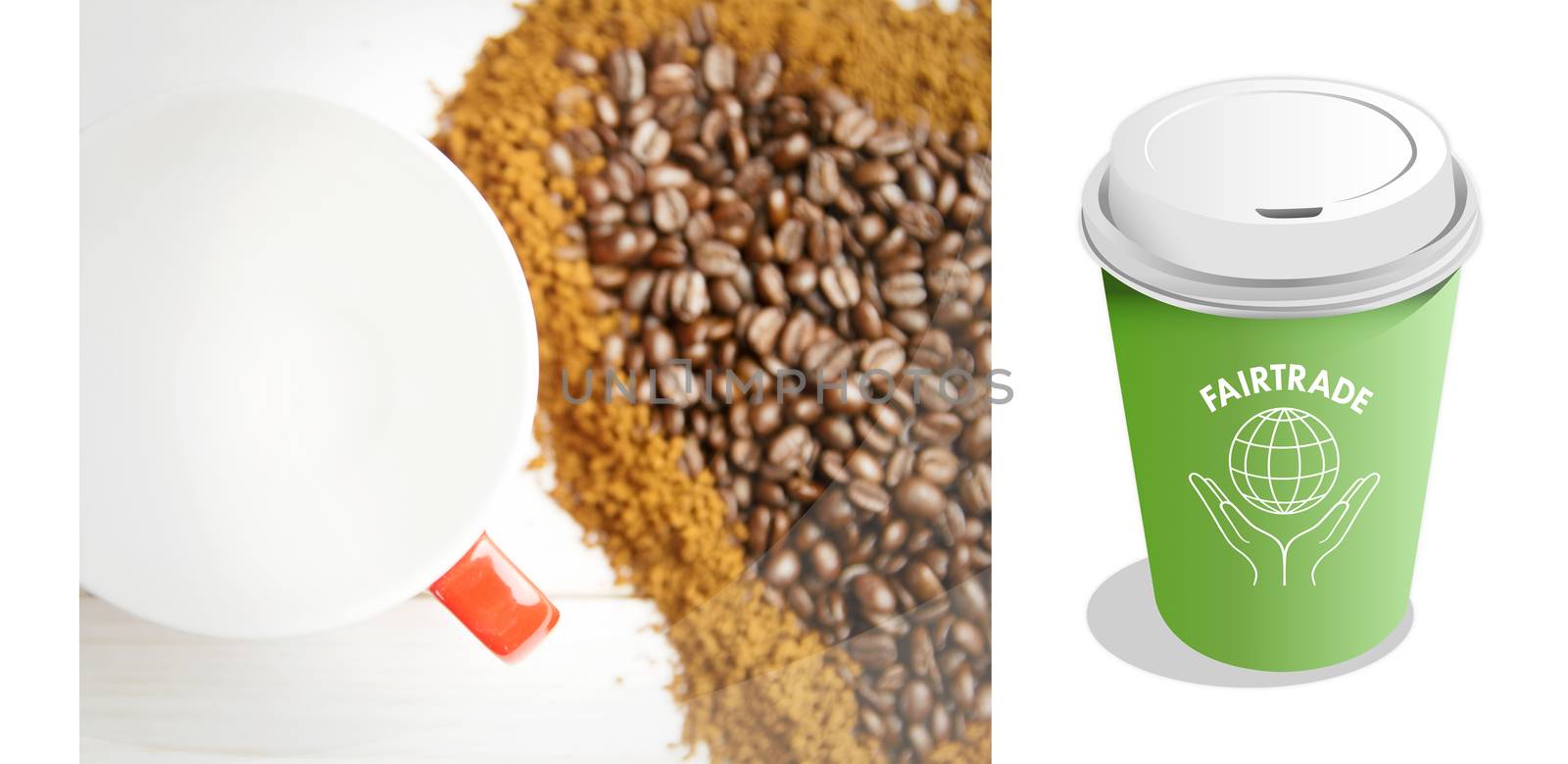 Fair Trade graphic against coffee and mug