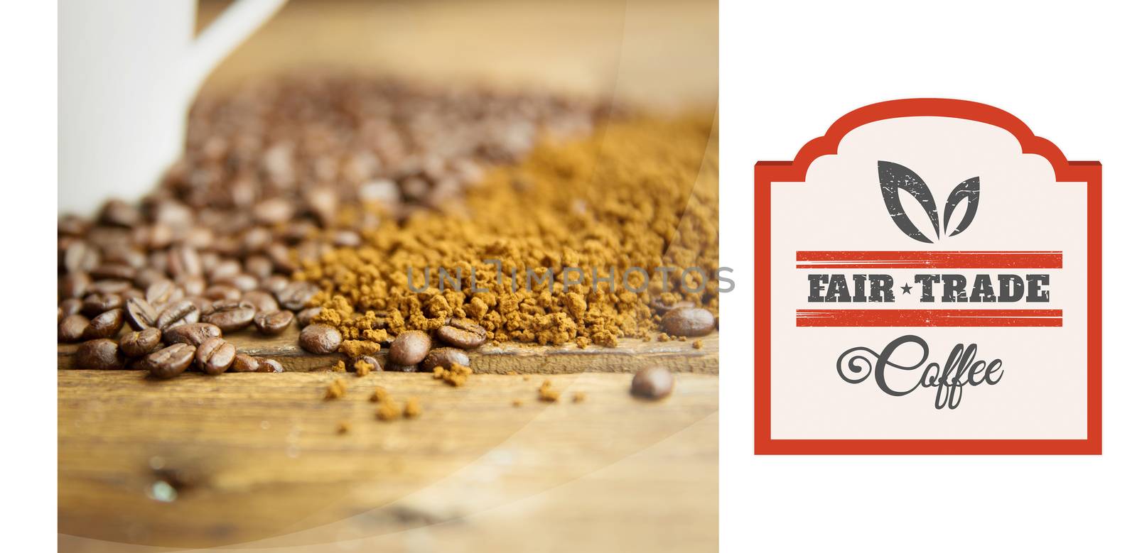 Fair Trade graphic against coffee beans