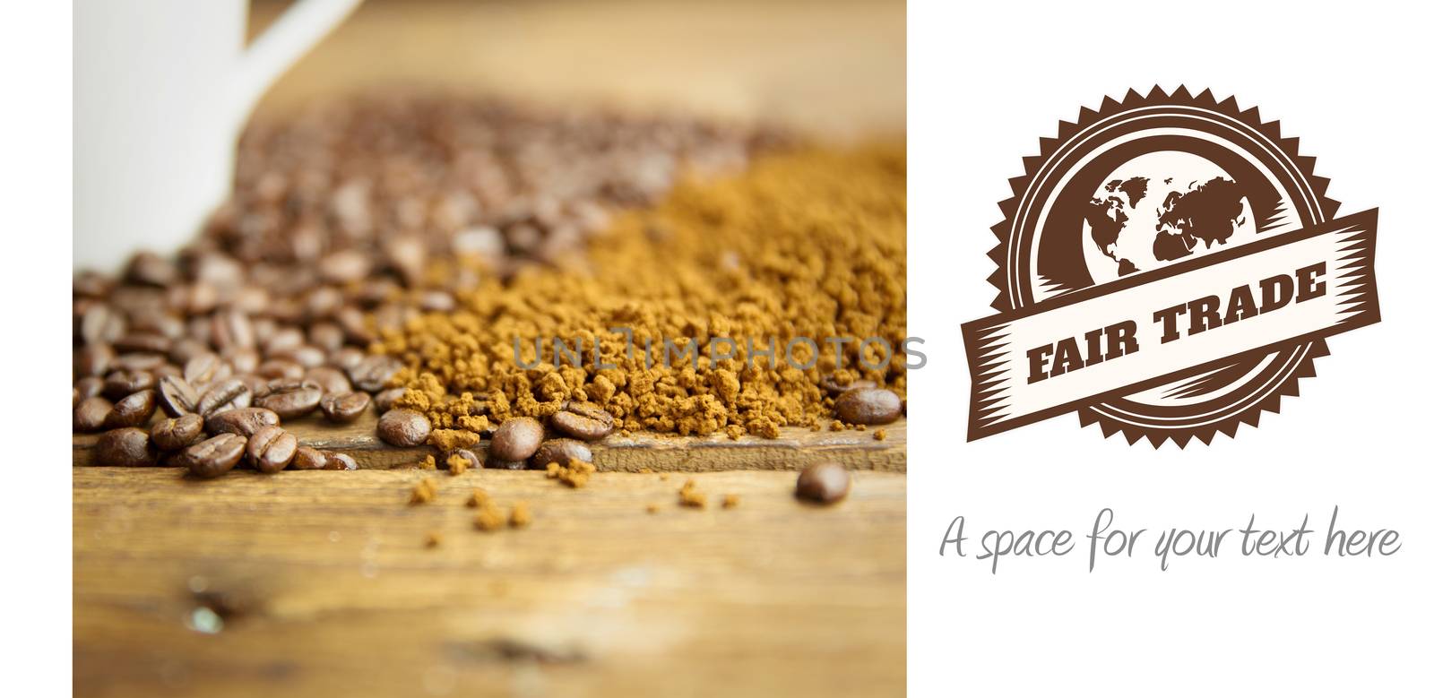 Fair Trade graphic against coffee beans