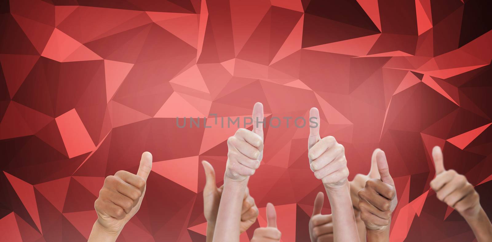 Thumbsup against red abstract design