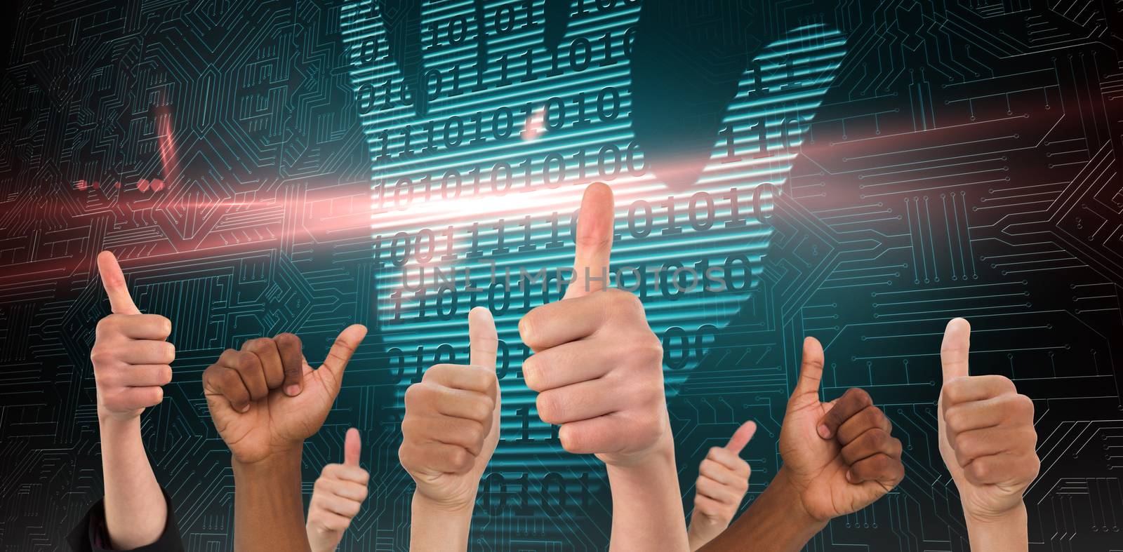 Composite image of hands showing thumbs up by Wavebreakmedia