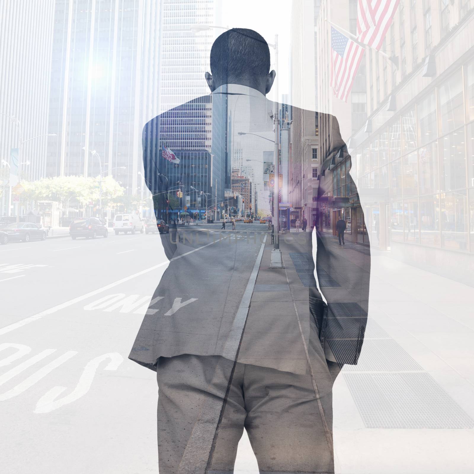 Thinking businessman against new york street