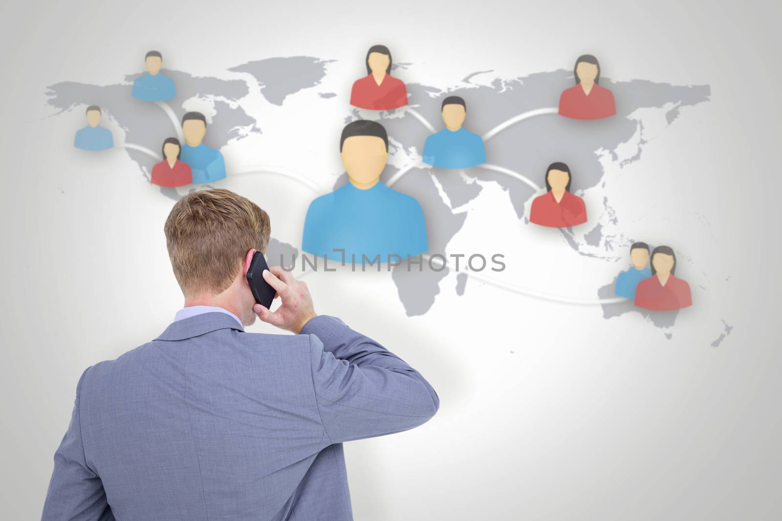 Composite image of back turned businessman on the phone by Wavebreakmedia