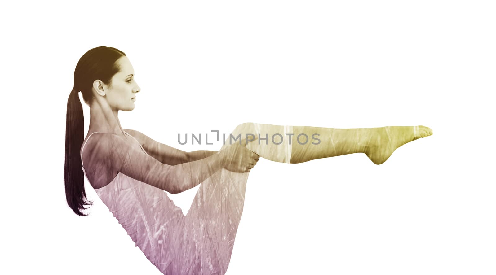 Composite image of toned woman doing the boat pose in fitness studio by Wavebreakmedia