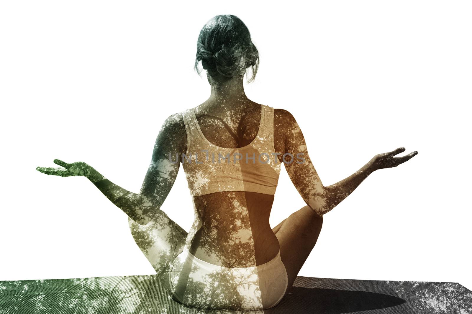 Composite image of fit woman sitting in lotus pose  by Wavebreakmedia