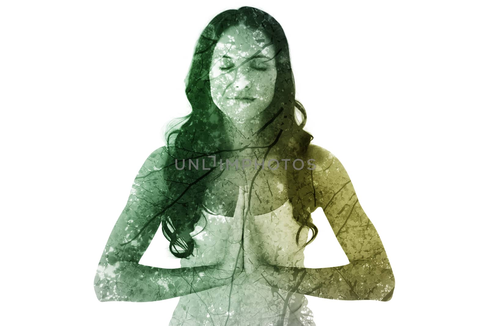 Composite image of pretty brunette doing yoga by Wavebreakmedia