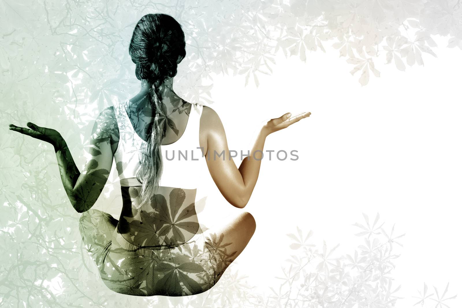 Composite image of sporty blonde sitting in lotus pose  by Wavebreakmedia