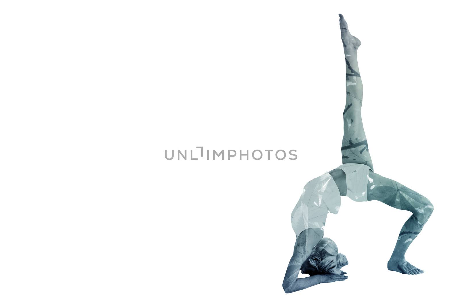 Composite image of sporty woman stretching body with raised leg by Wavebreakmedia
