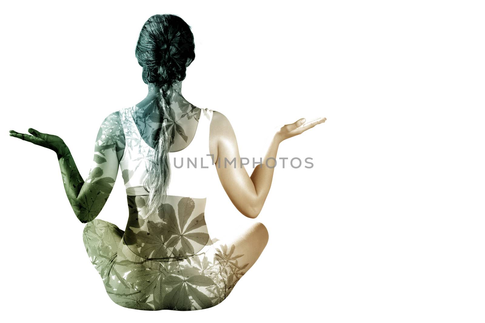 Composite image of sporty blonde sitting in lotus pose  by Wavebreakmedia