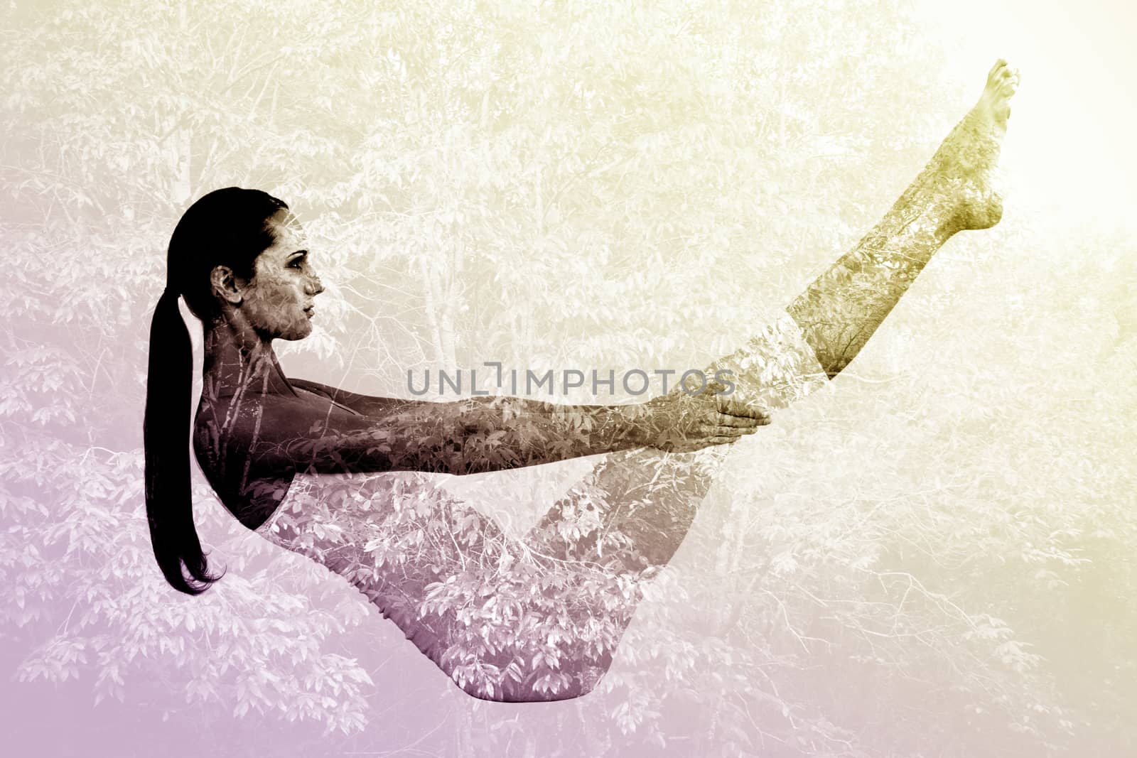 Composite image of toned woman doing the boat pose in fitness studio by Wavebreakmedia