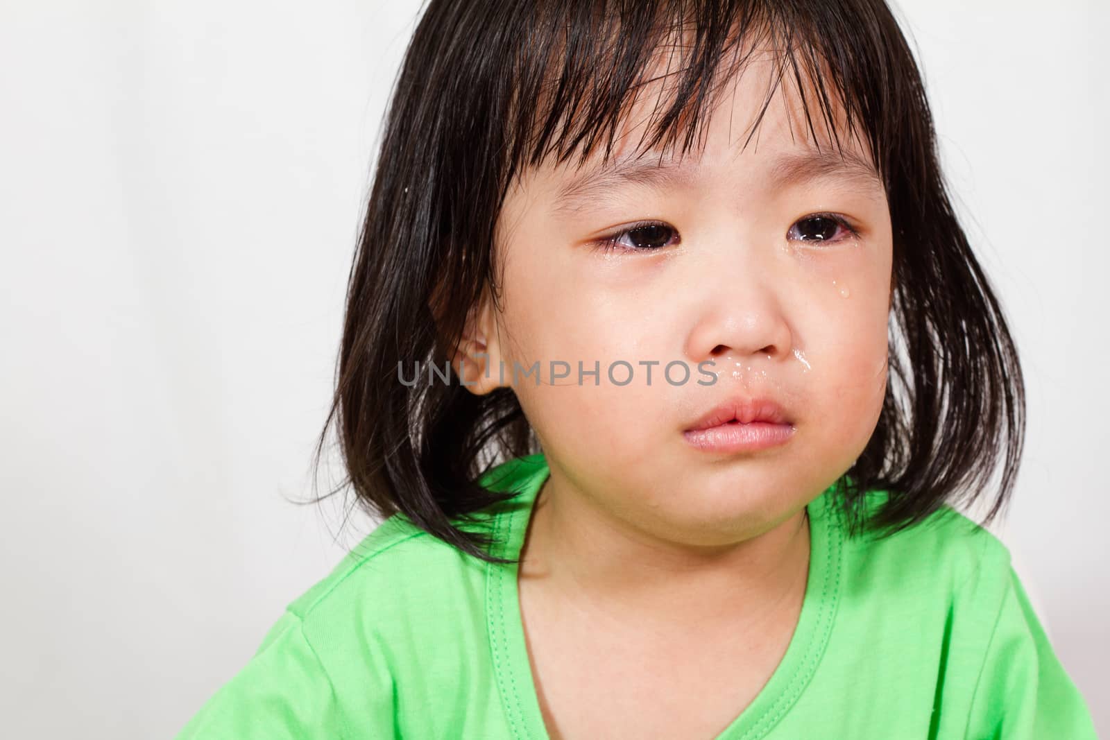 Little Asain Chinese Crying in white background
