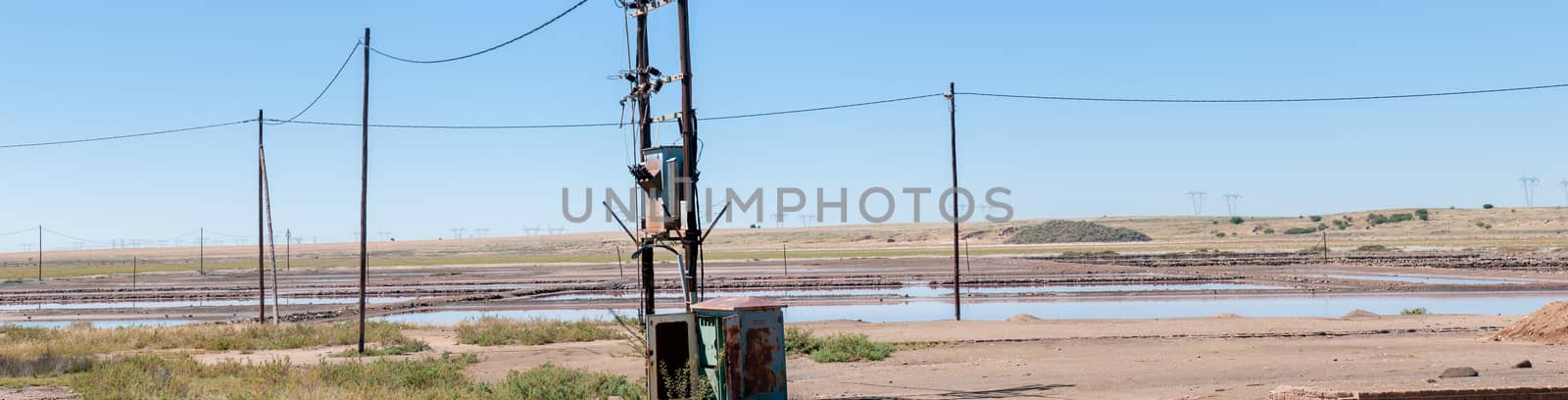 DEALESVILLE, SOUTH AFRICA - APRIL 6, 2015: Salt evaporation dams at Dealesville in the Free State Province of South Africa