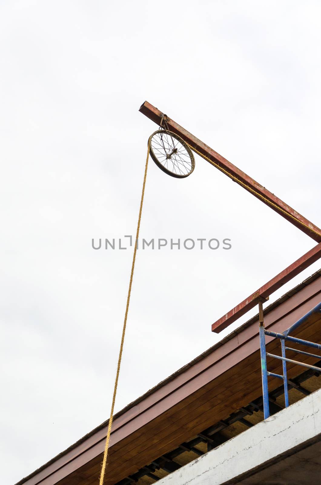 Old pulley in construction site