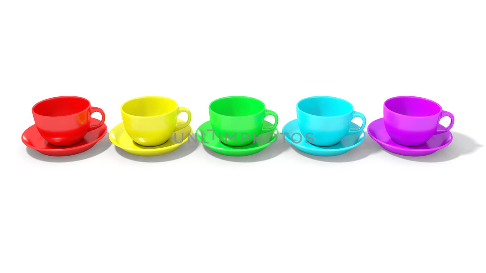 Five empty coffee cups aligned with rainbow colours by ytjo