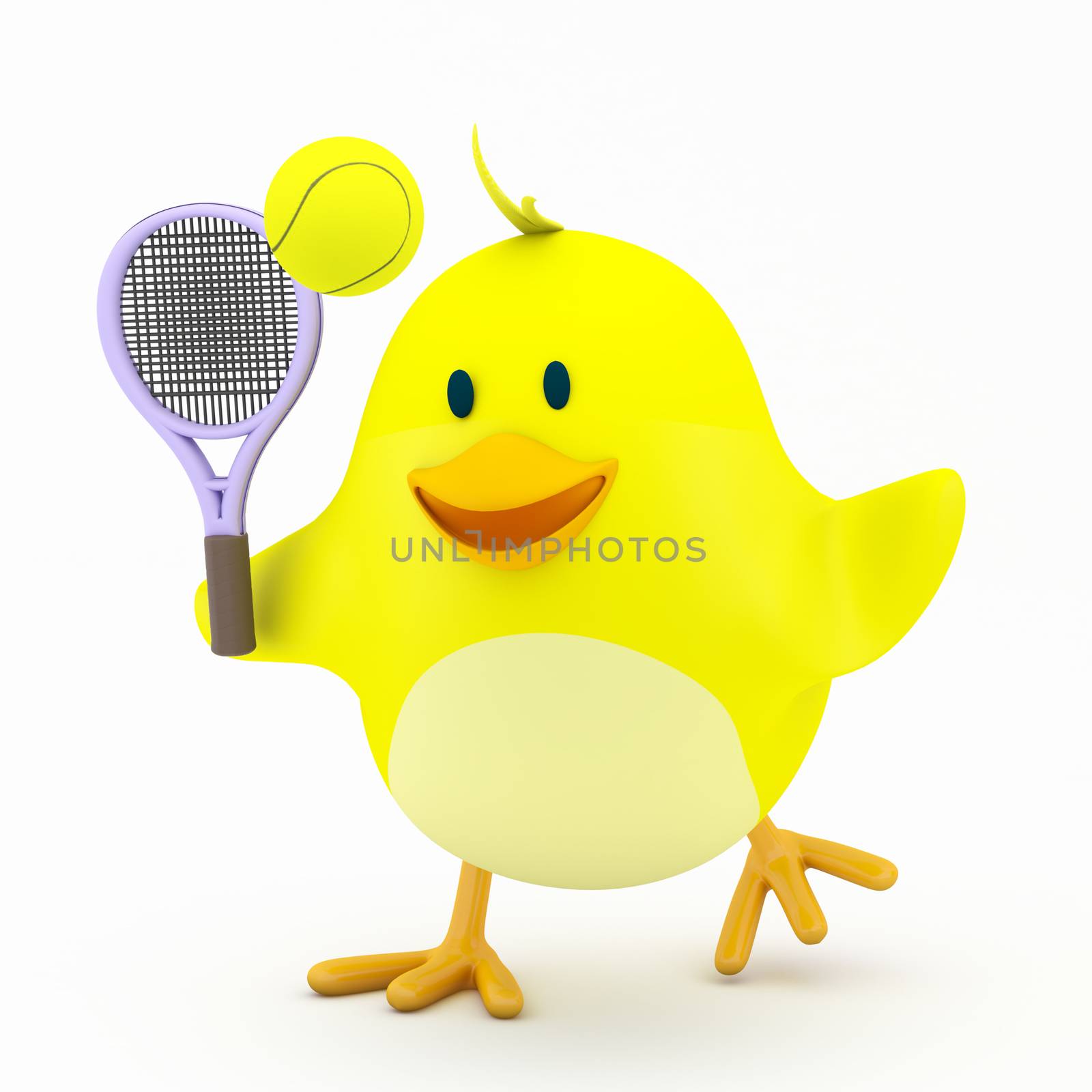  Little tennis player chick on white - 3D render