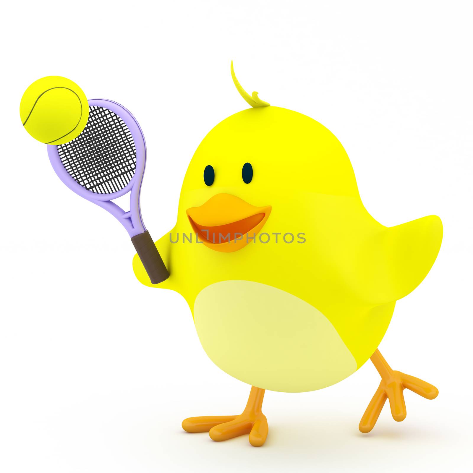 Little tennis player chick on white - 3D render