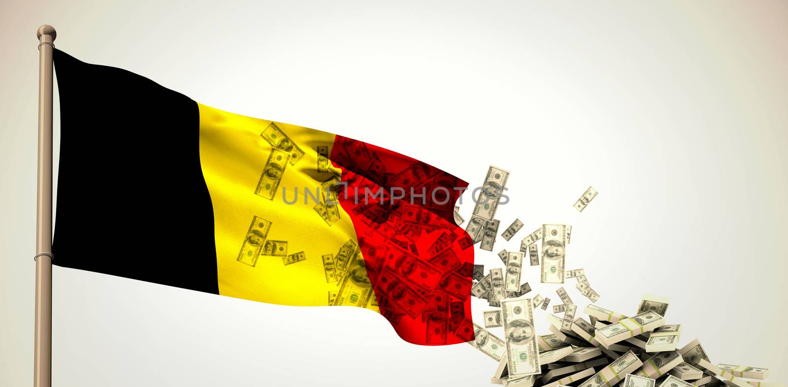 Falling dollars against white background with vignette