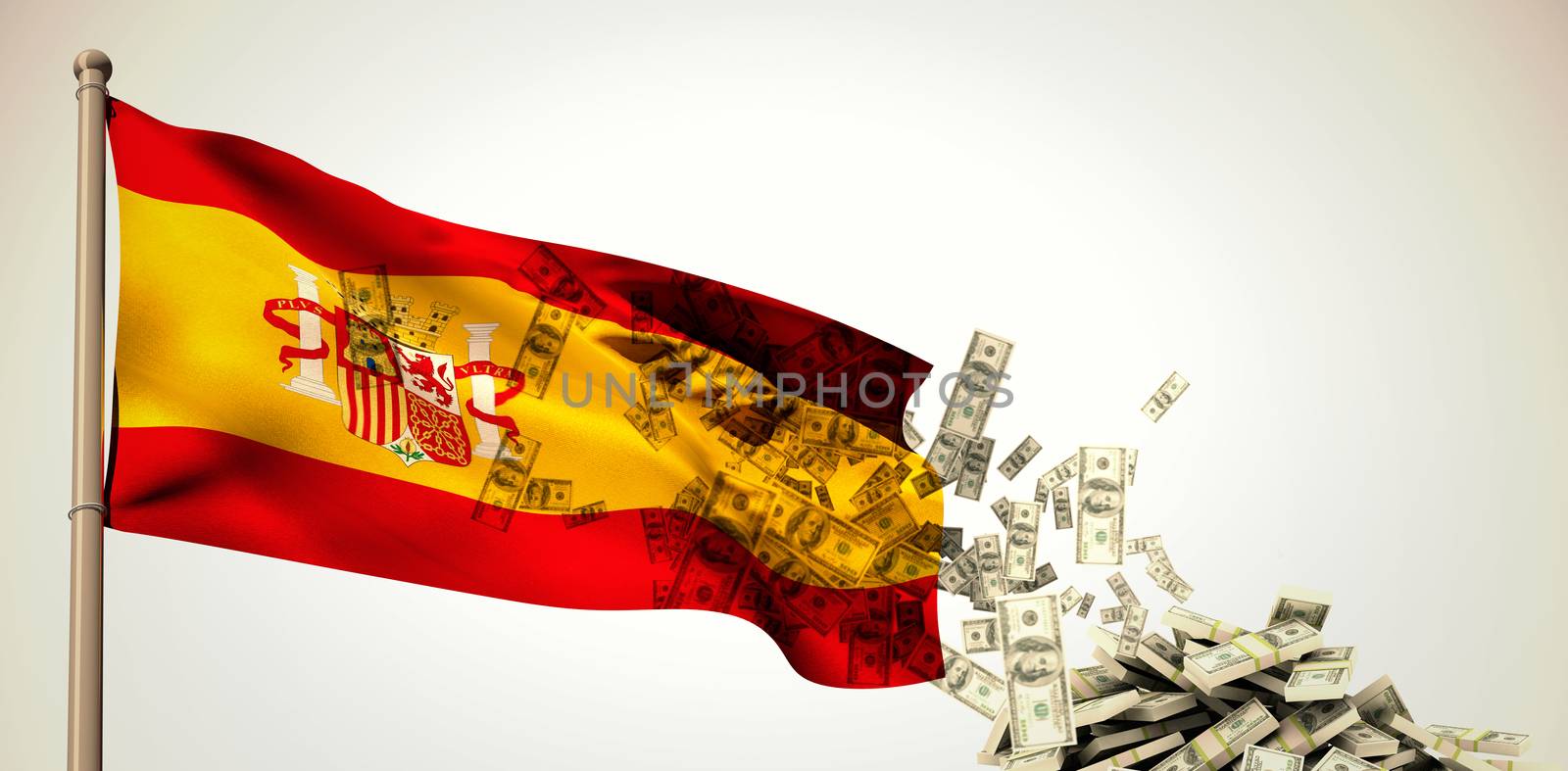 Falling dollars against white background with vignette