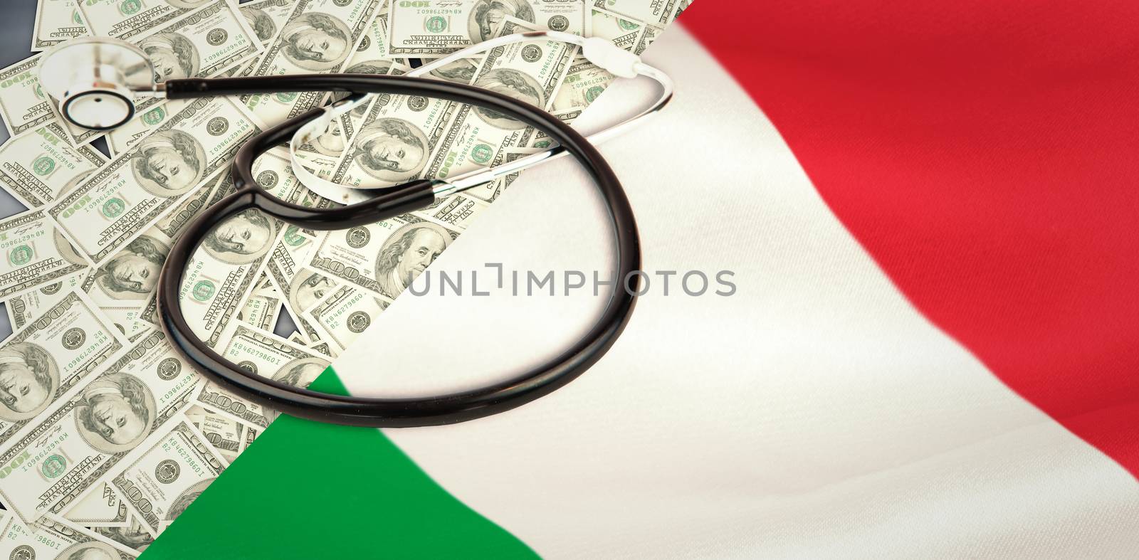 stethoscope against digitally generated italian national flag