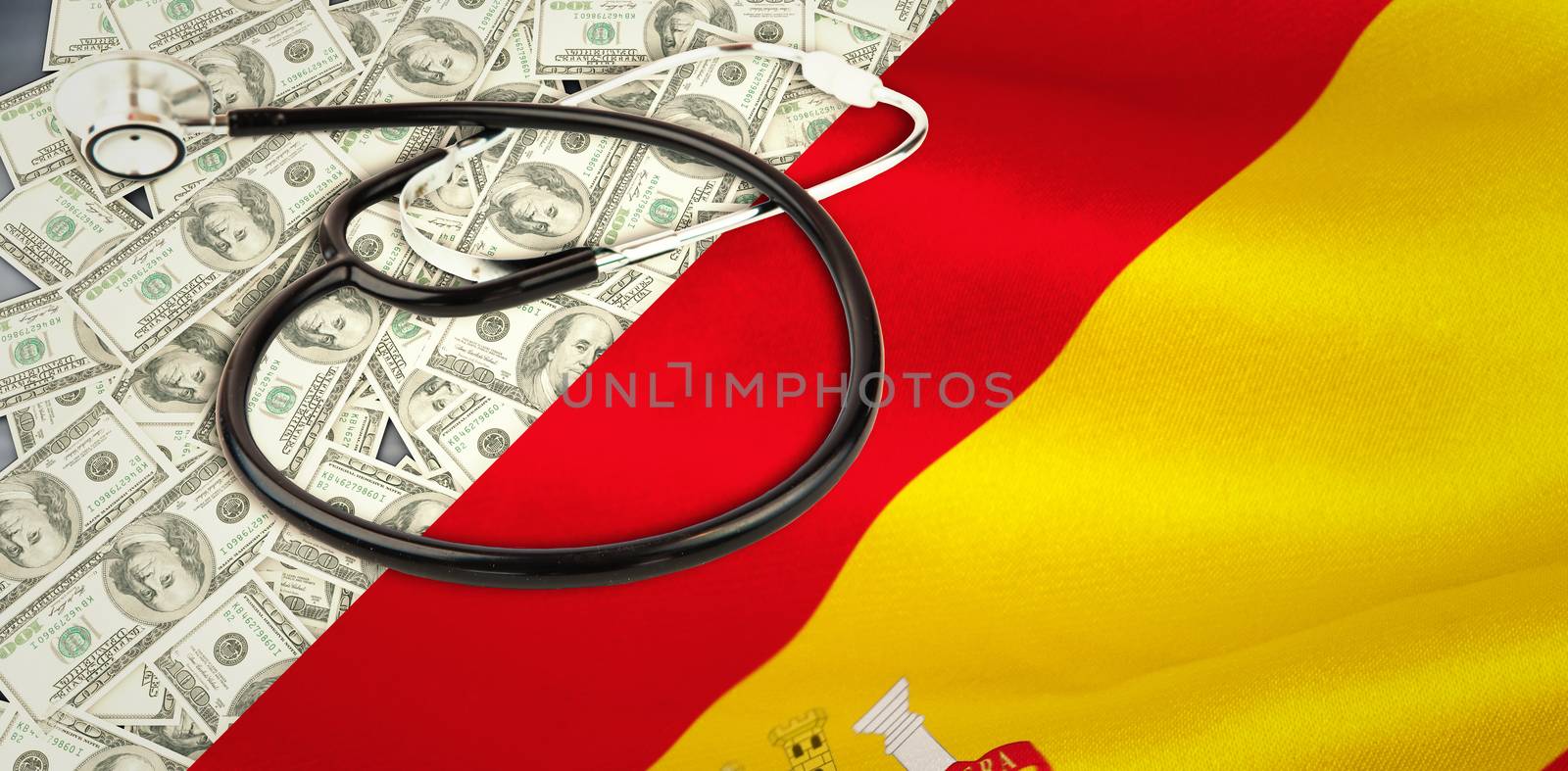stethoscope against digitally generated spanish national flag