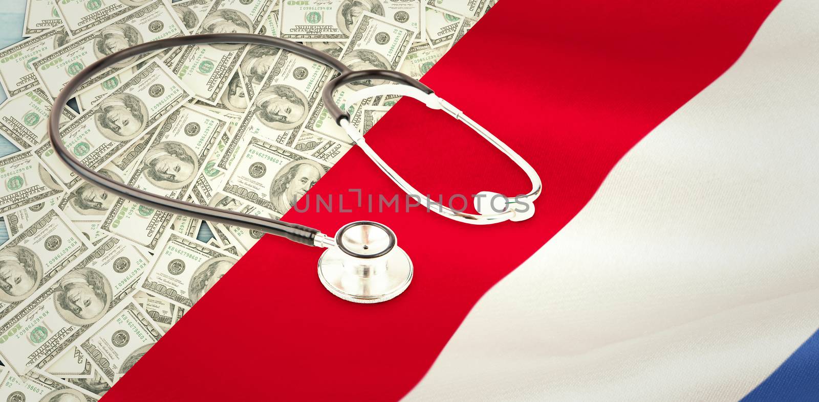 stethoscope against digitally generated netherlands national flag