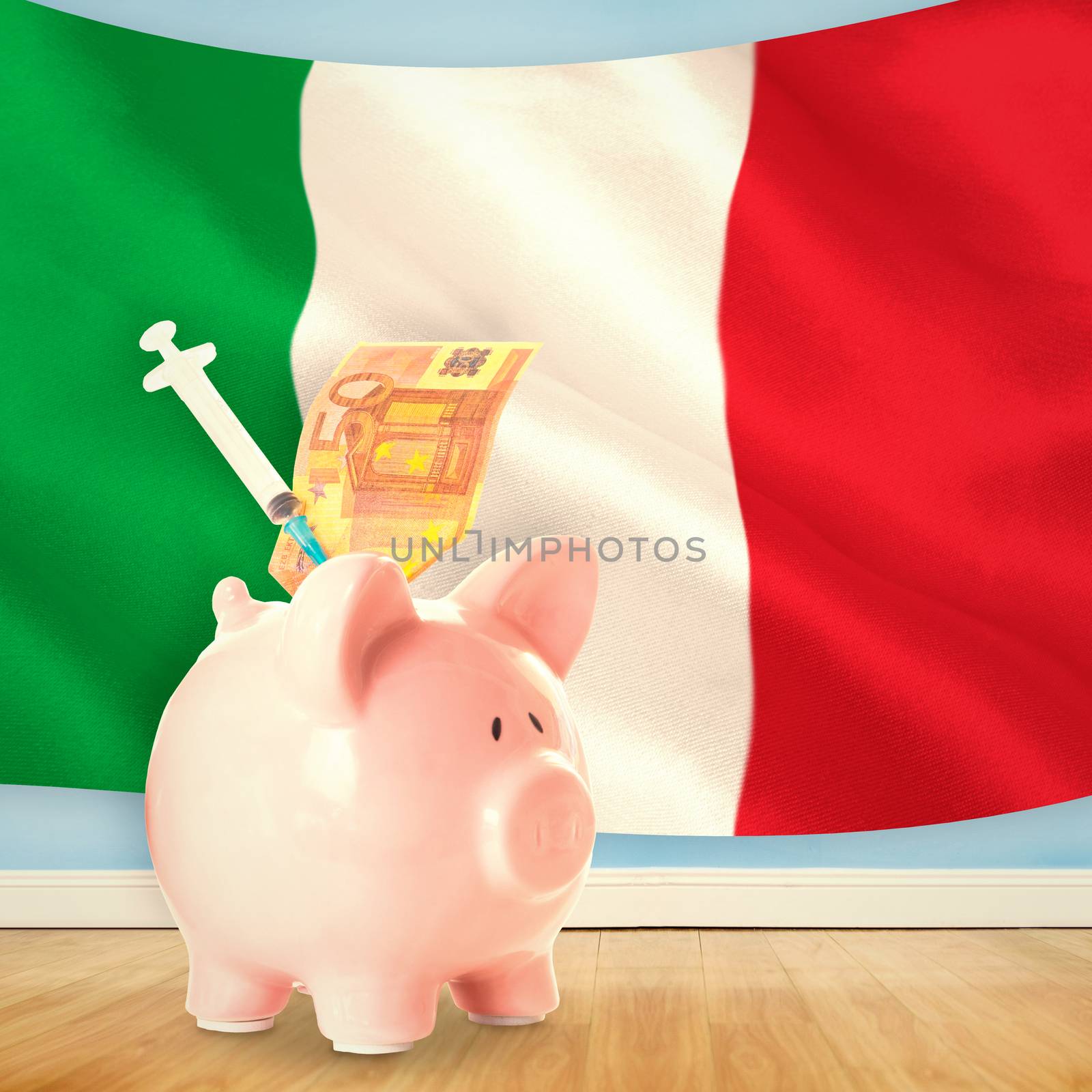 Health insurance concept against digitally generated italian national flag