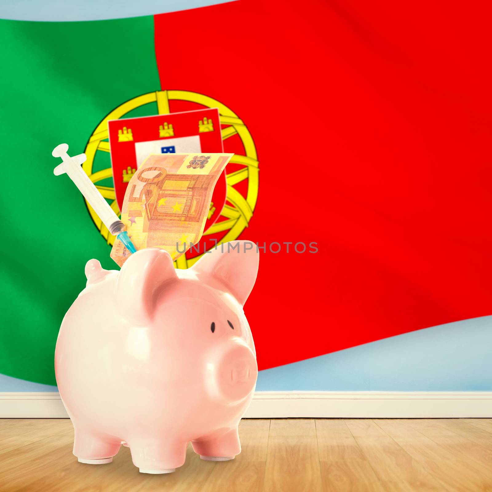 Health insurance concept against digitally generated portugese national flag
