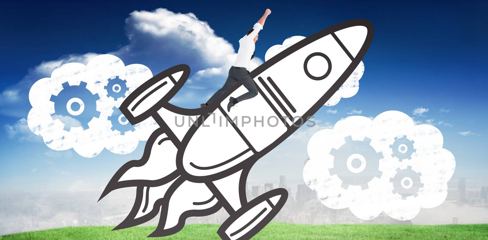 Composite image of flying businessman by Wavebreakmedia