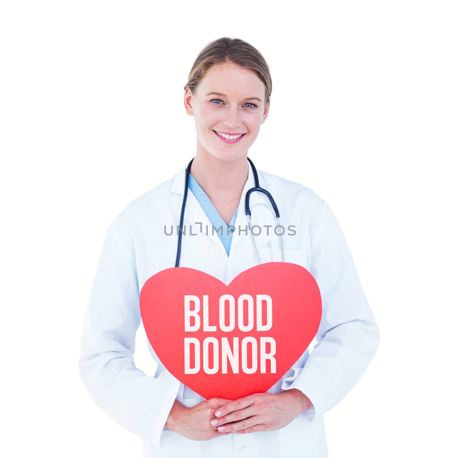 Composite image of doctor holding red heart card  by Wavebreakmedia