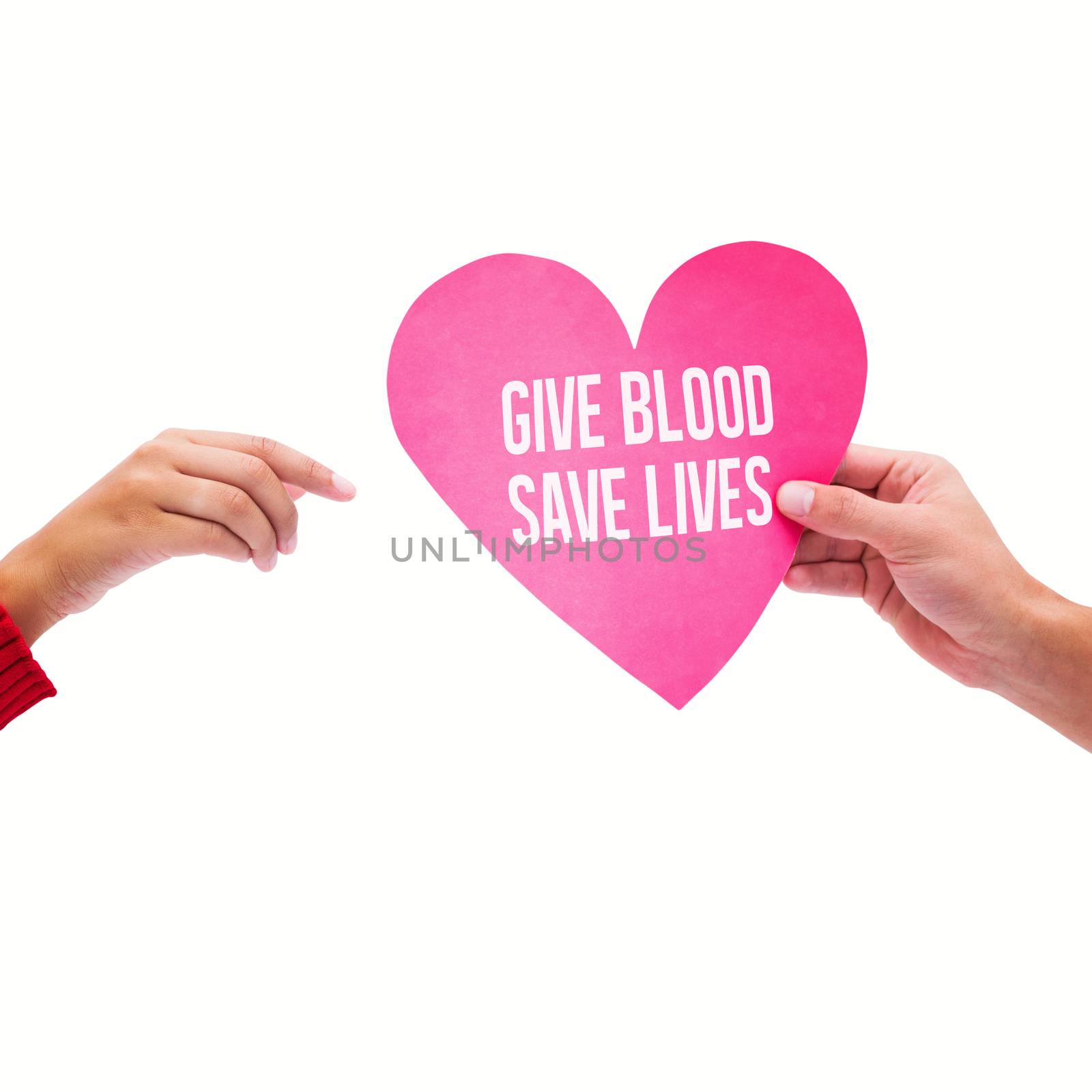 Couple holding a heart against give blood save lives