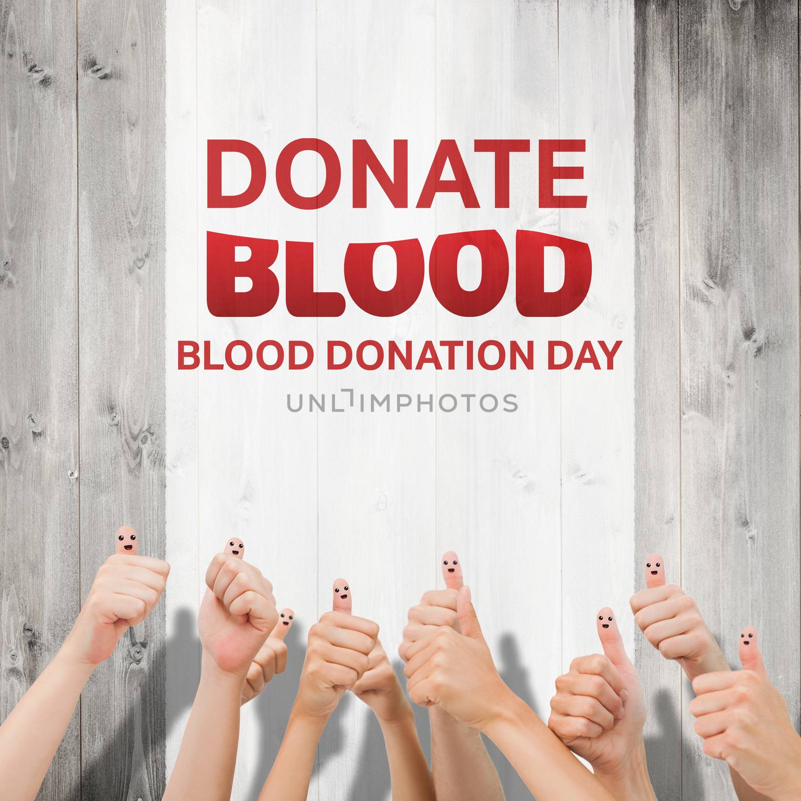 Blood donation against wooden planks