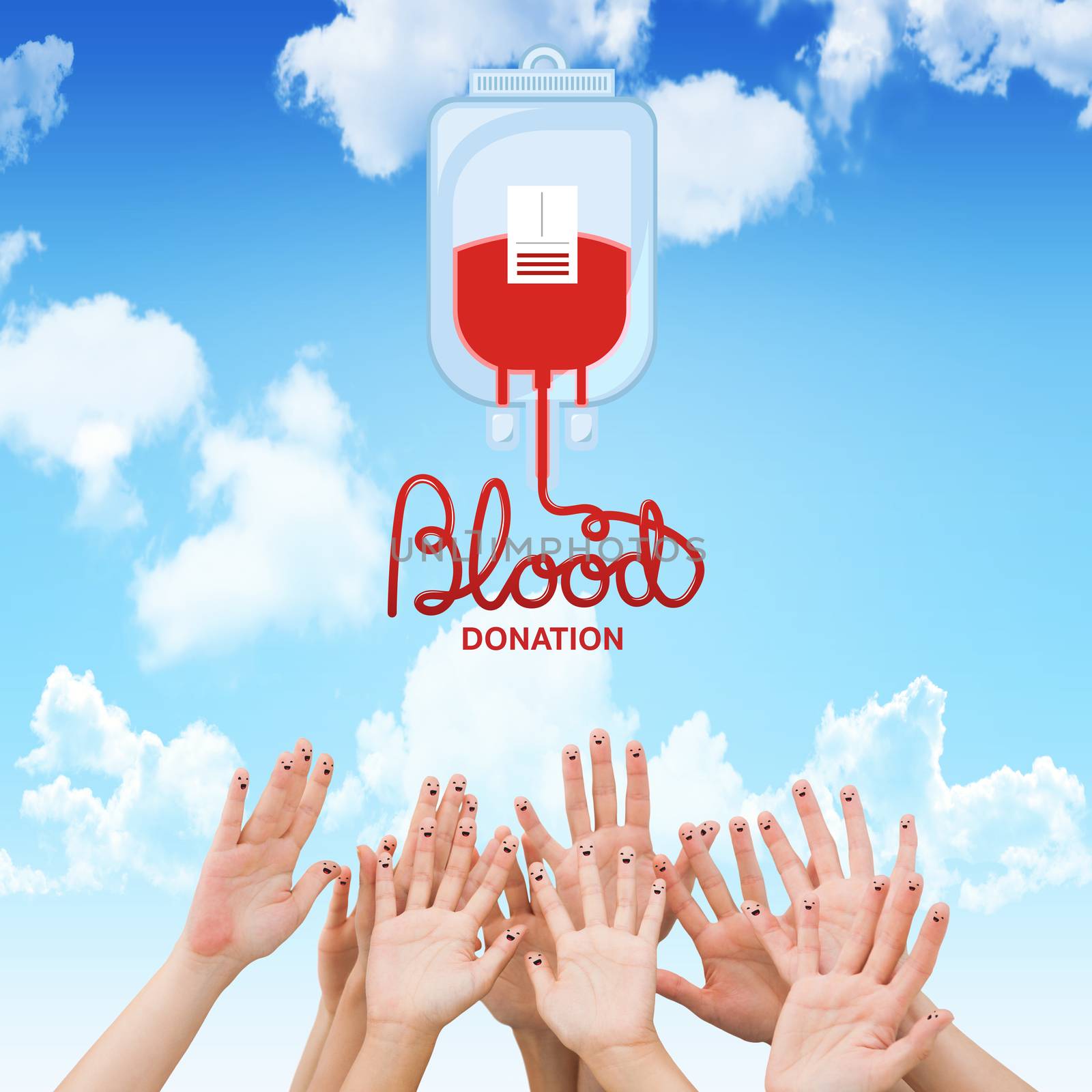 Blood donation against blue sky