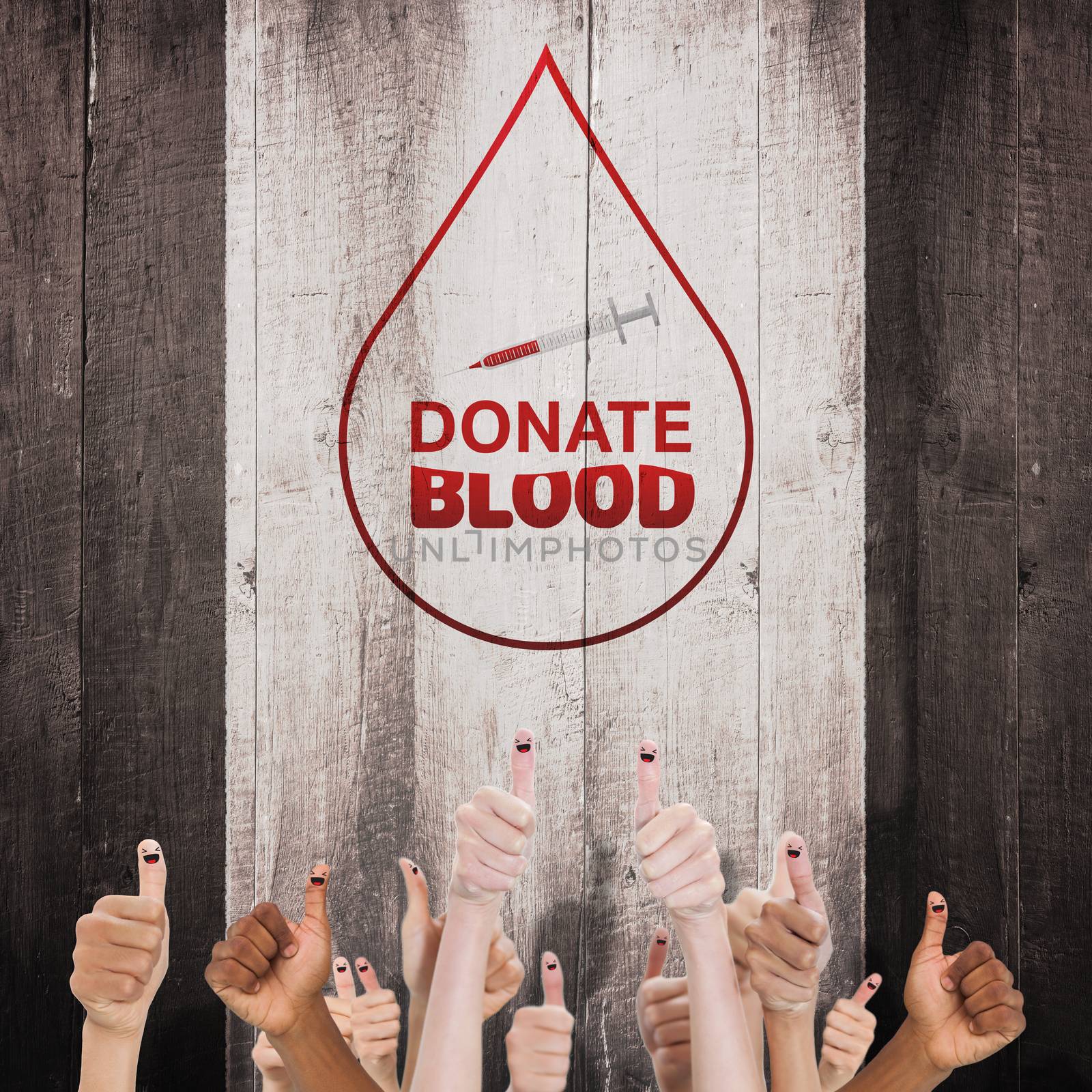 donate blood against weathered oak floor boards background