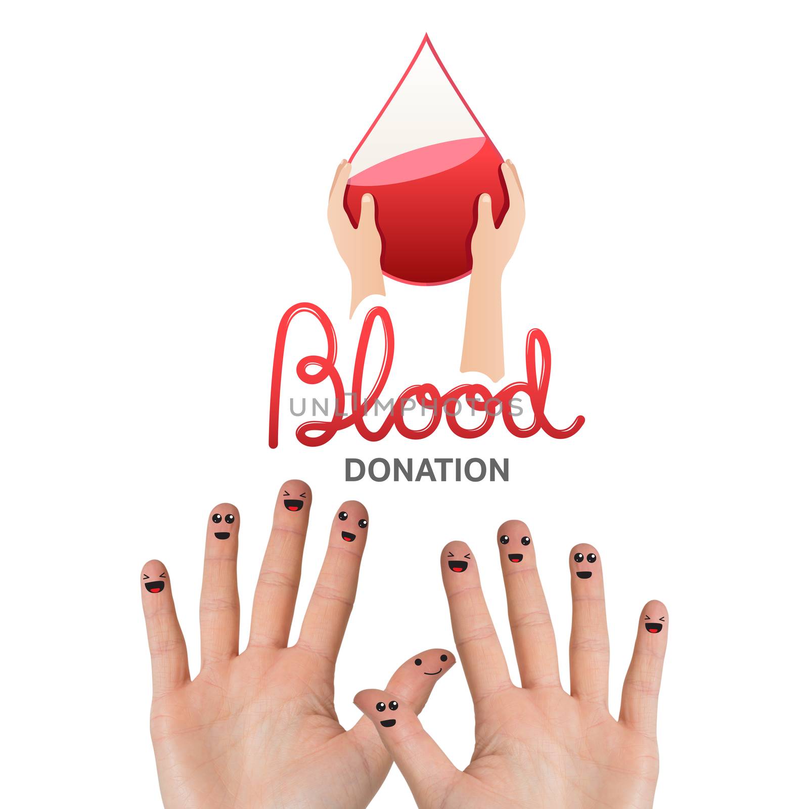 Blood donation against hands waving