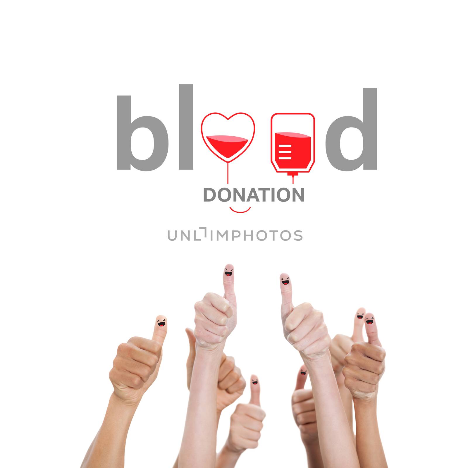 Blood donation against hands showing thumbs up