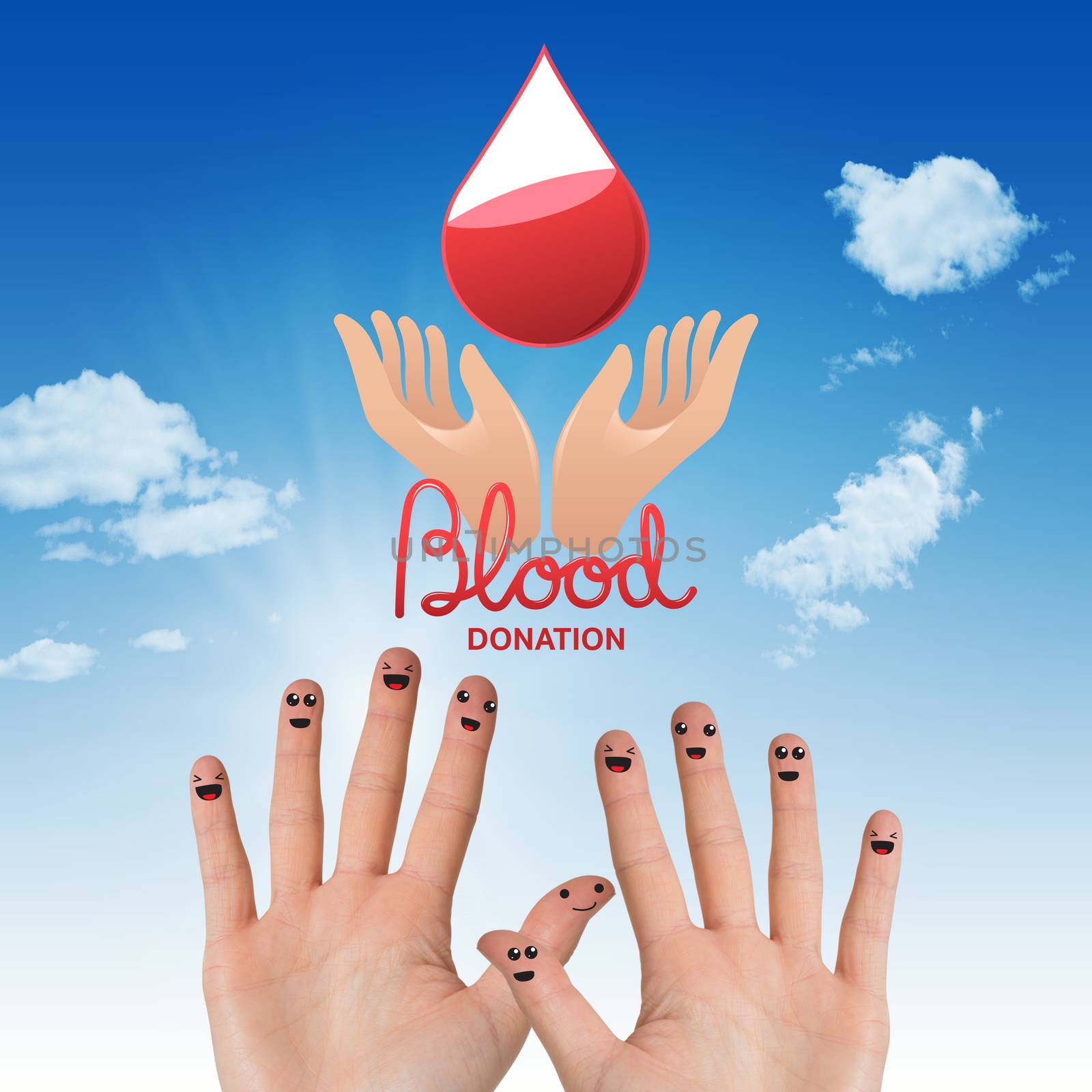 Blood donation against blue sky