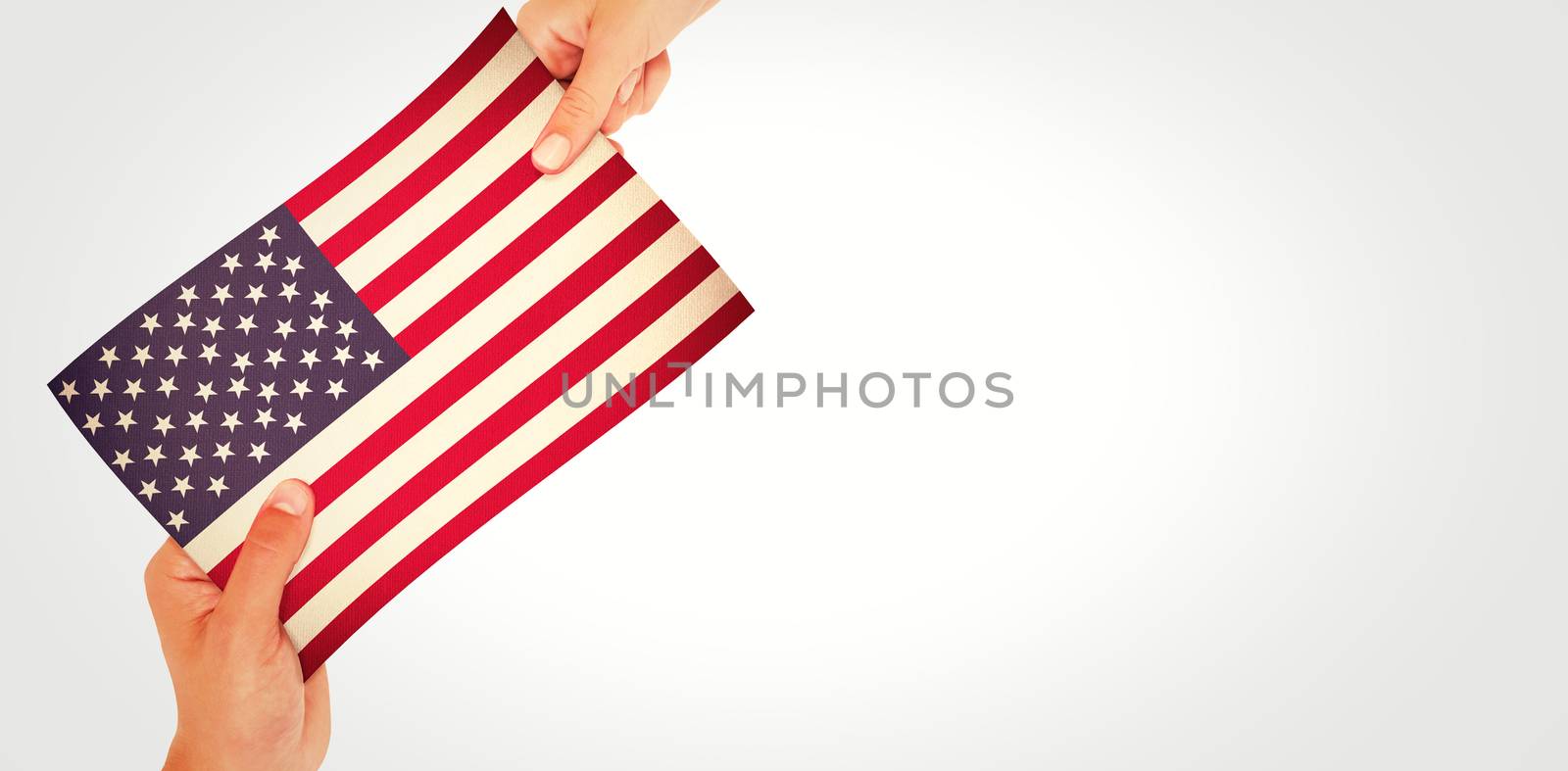 hands showing against usa national flag