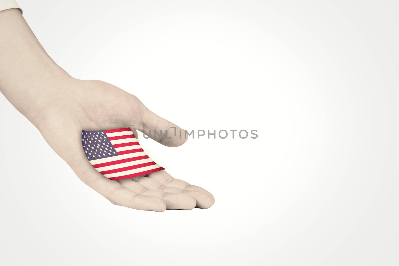 Businesswomans hand presenting against usa national flag