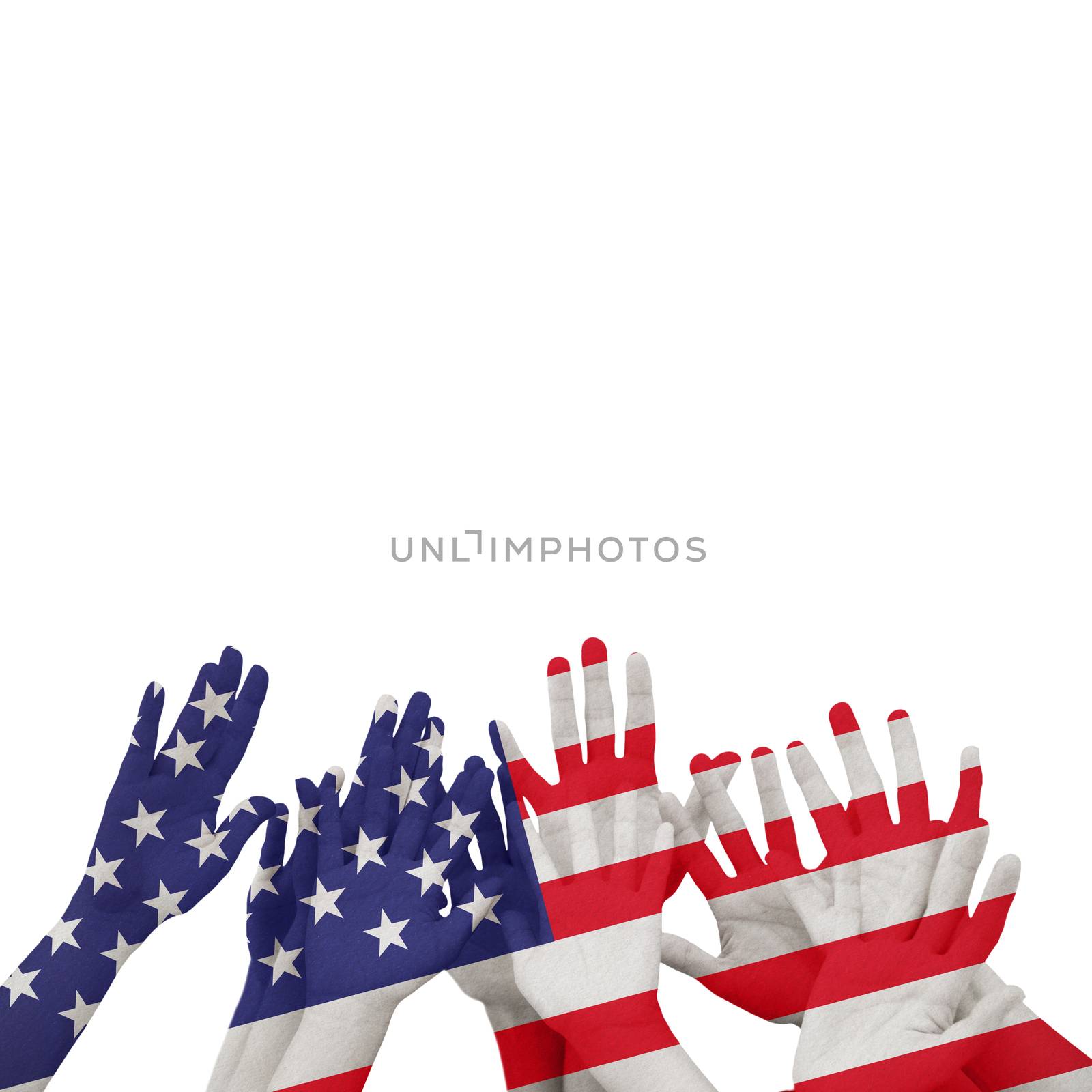 Composite image of people raising hands in the air by Wavebreakmedia