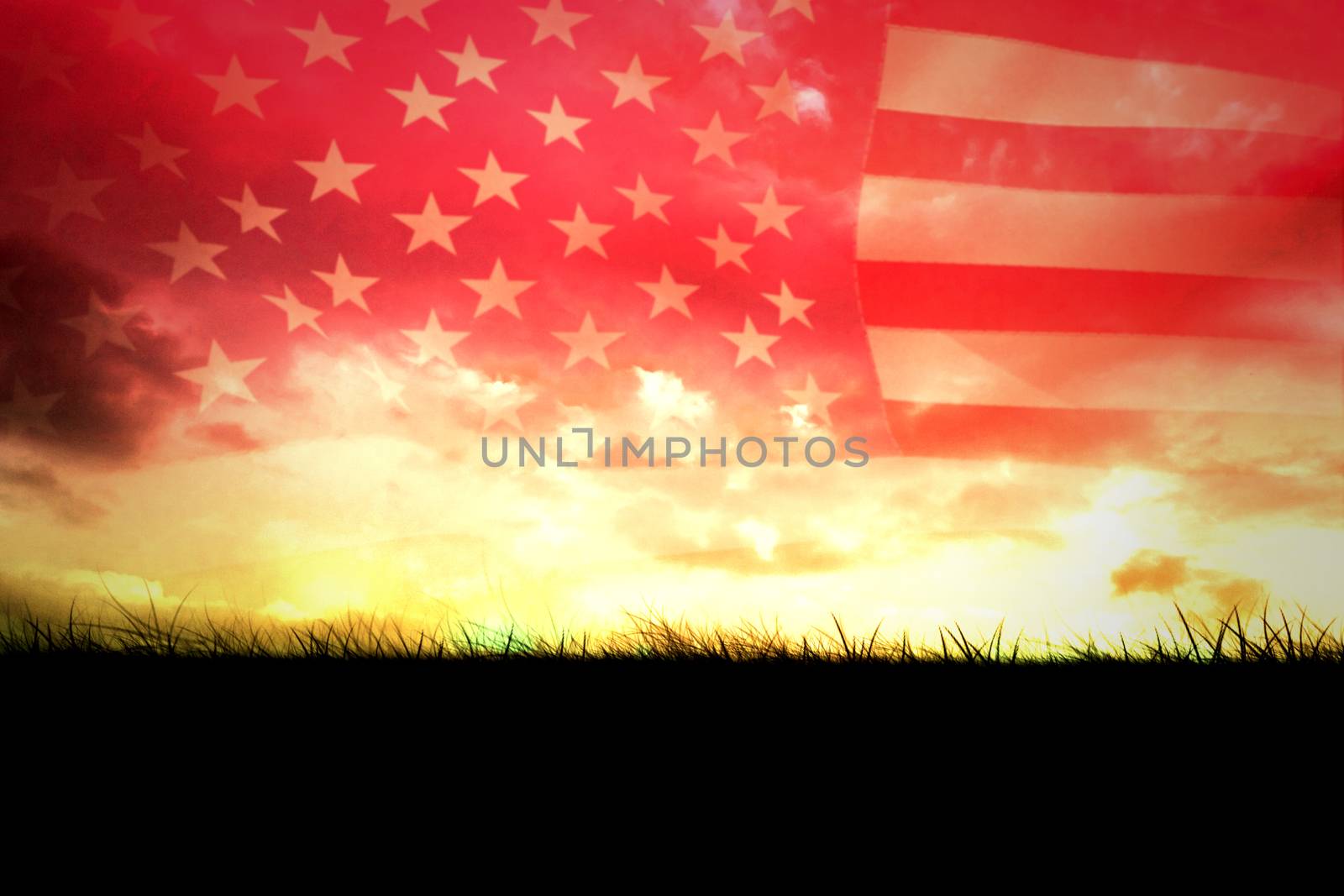 United states of america flag against sky and field