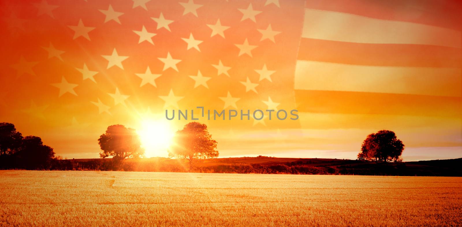 United states of america flag against countryside scene