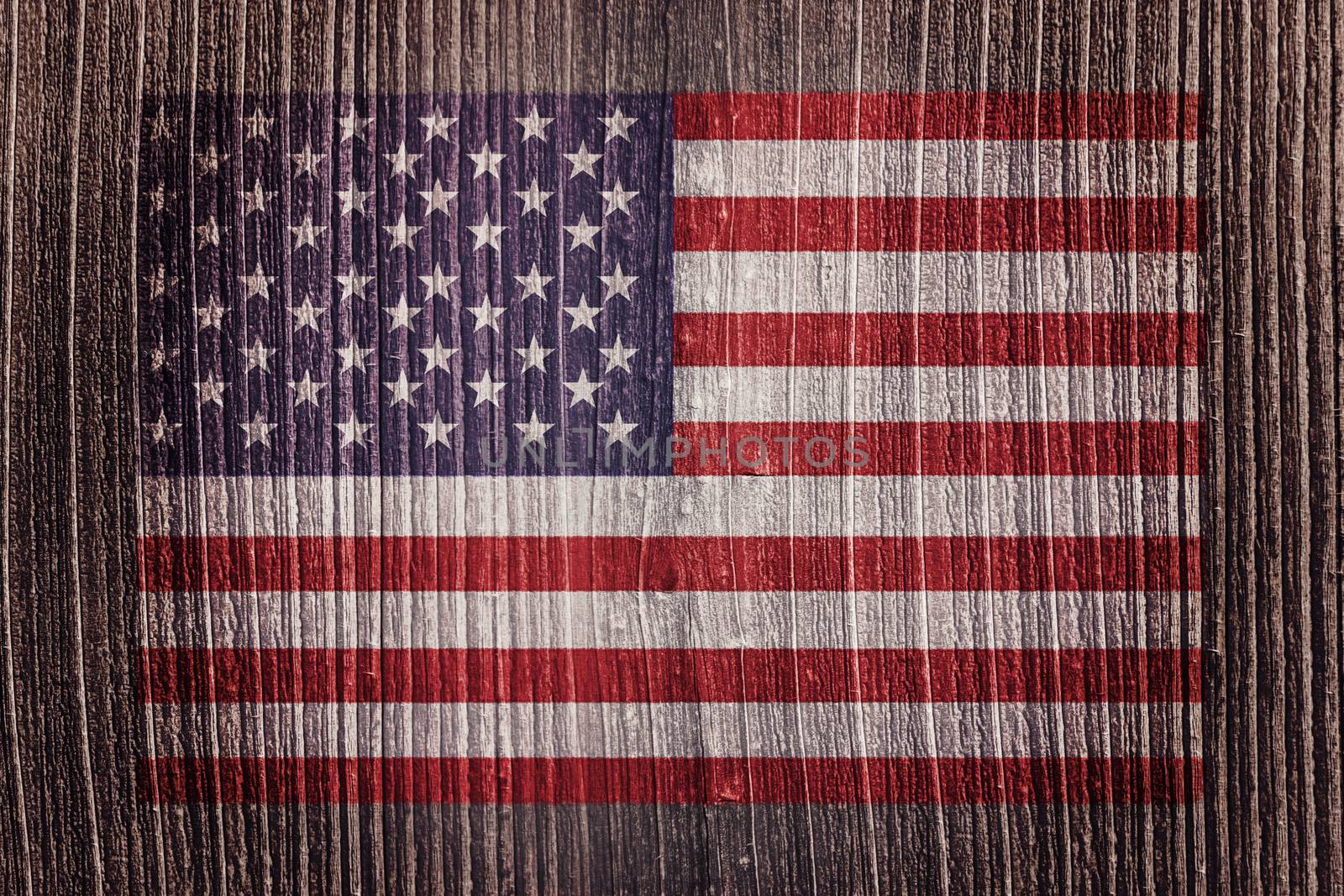 Usa national flag against wooden planks